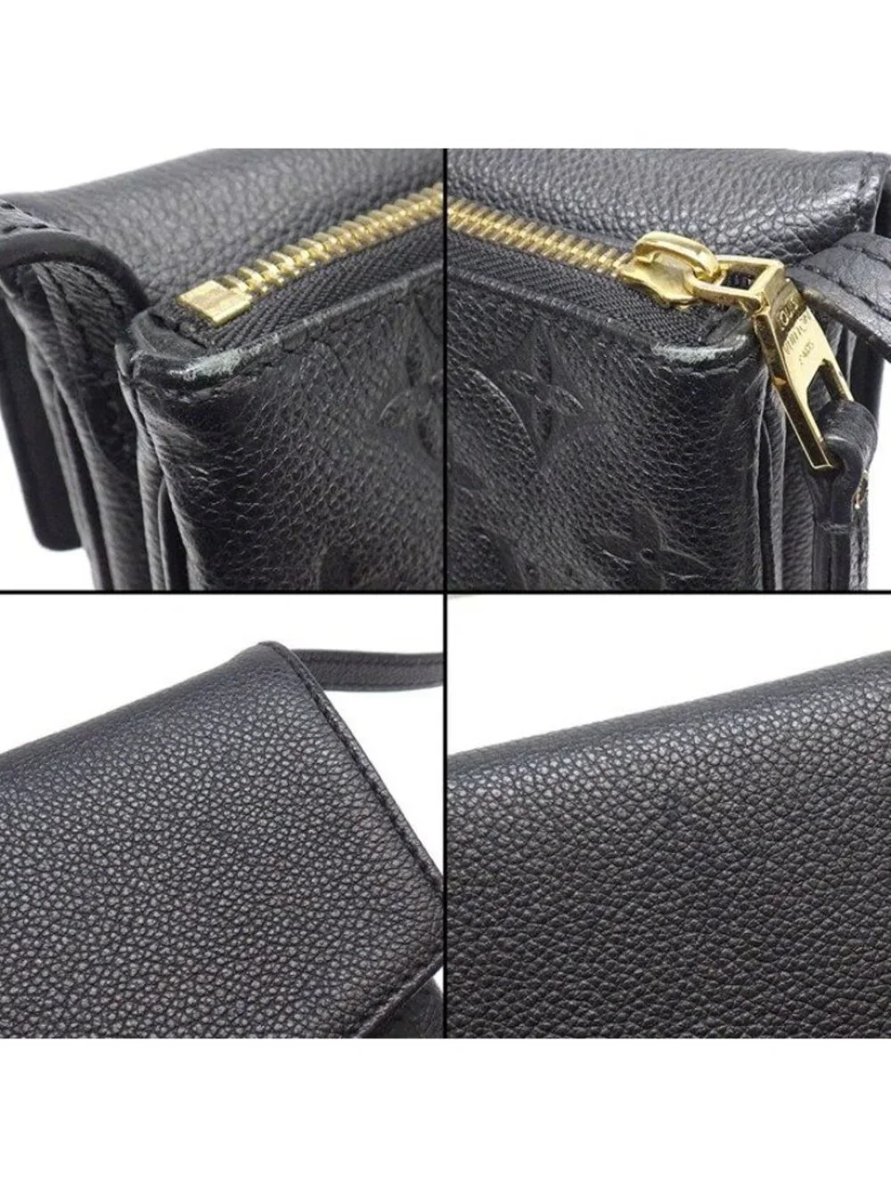 Louis Vuitton Shoulder Bag Black Monogram Empreinte Leather Gold